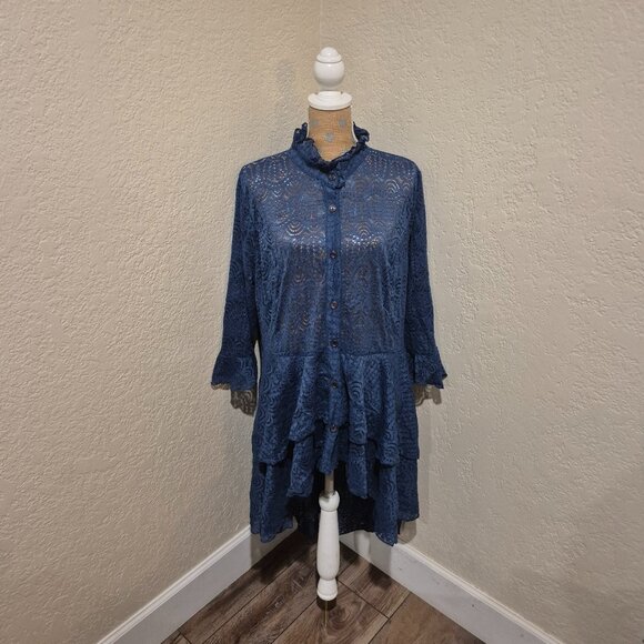 NWOT Zadie B's Aleah Lace Top in French Blue - Picture 1 of 5